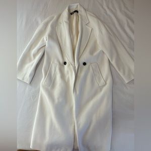 WHITE HERRINGBONE LONG DRESS COAT ZARA SIZE XS